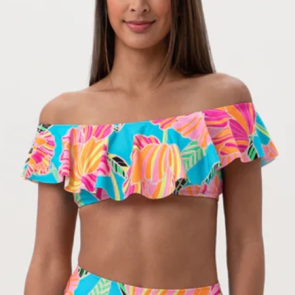 Trina Turk Poppy Ruffle Off The Shoulder Swim Top NEW - Picture 2 of 9